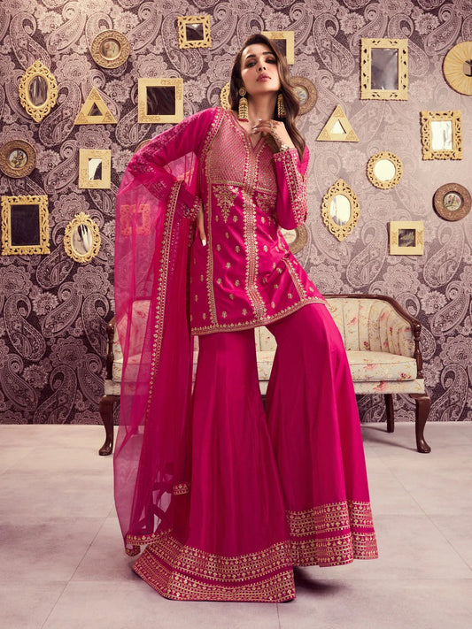 Very Stylish Chanderi Silk Embroidery Suit Set