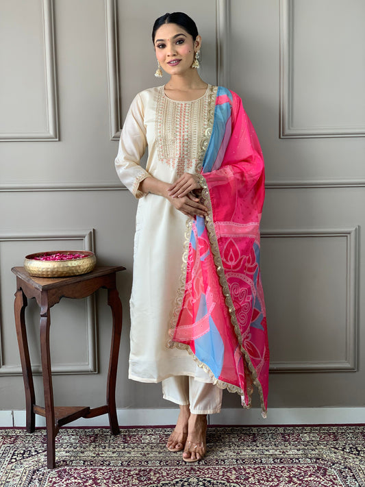 Beautiful Chanderi Silk Embroidary Suit Set