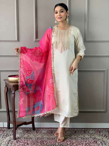 Beautiful Chanderi Silk Embroidary Suit Set