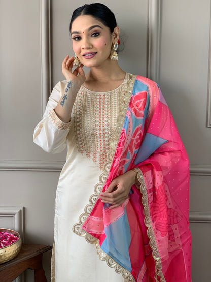 Beautiful Chanderi Silk Embroidary Suit Set