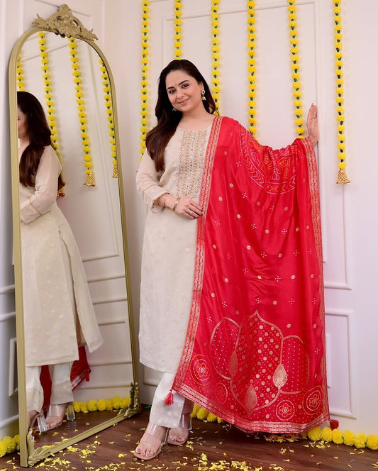 Most Charming Pure Jequard Weaving Suit Set