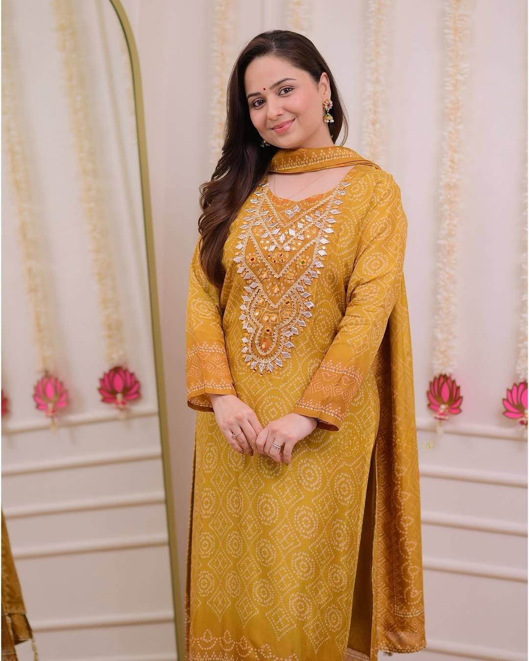 Most Graceful Pure Muslin Yellow Embroidary Suit Set