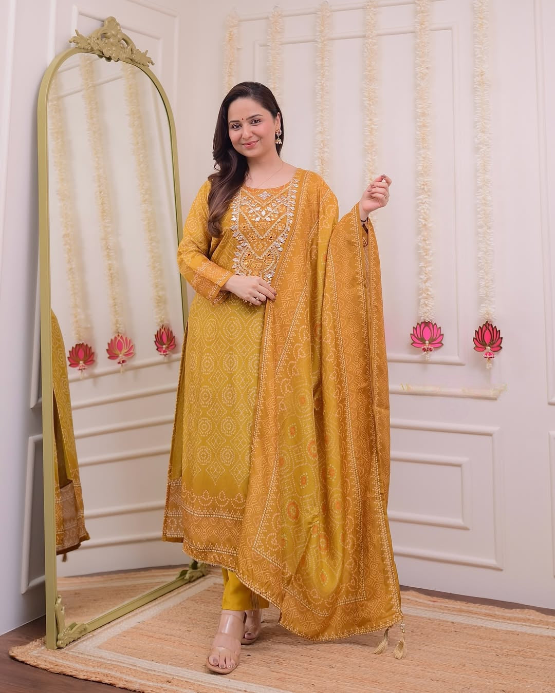 Most Graceful Pure Muslin Yellow Embroidary Suit Set