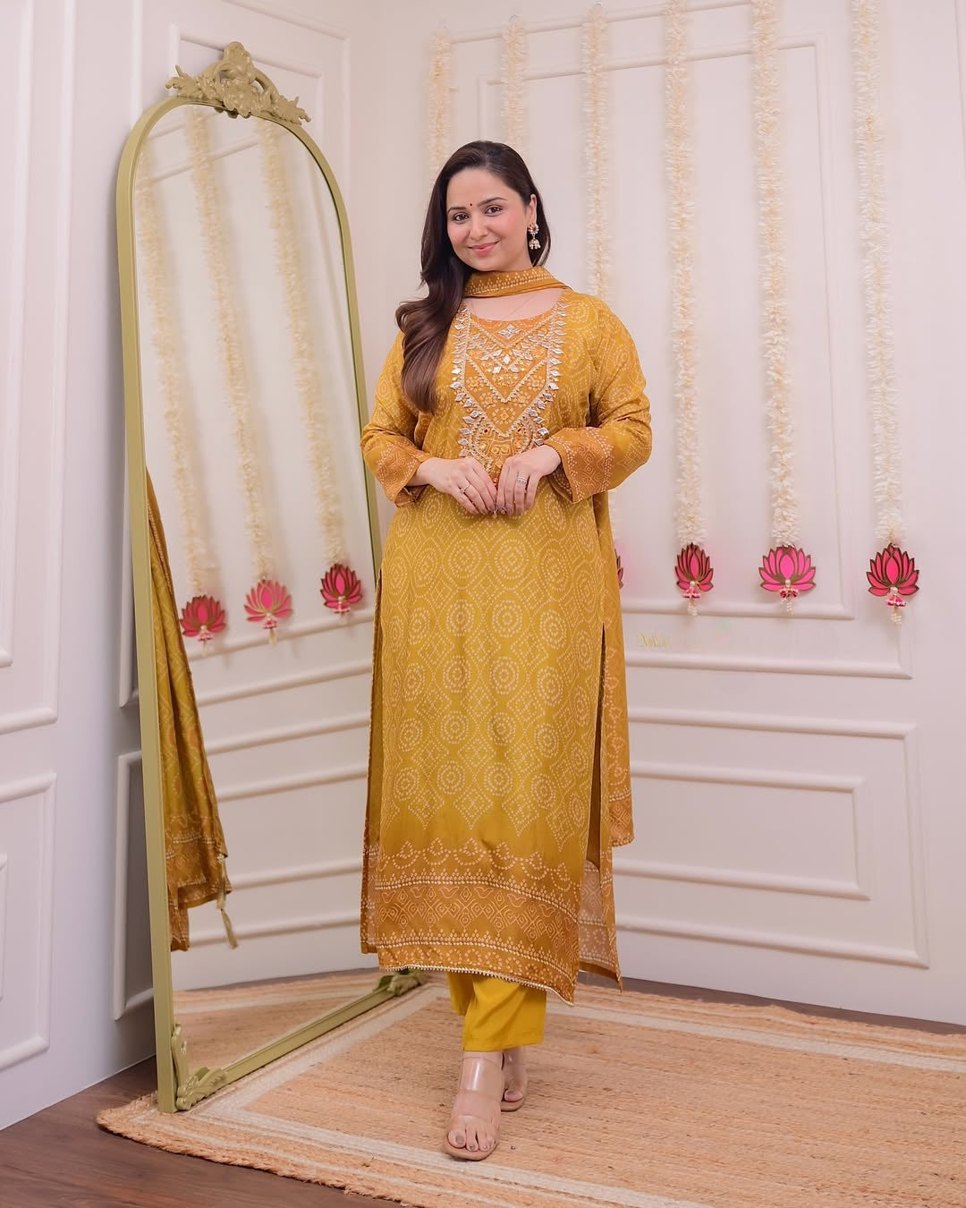 Most Graceful Pure Muslin Yellow Embroidary Suit Set