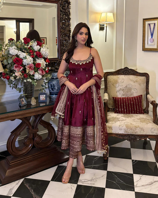 Trending Classic Maroon Anarkali Suit Set