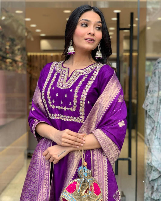 Trending Chanderi Silk Designer Suit Set