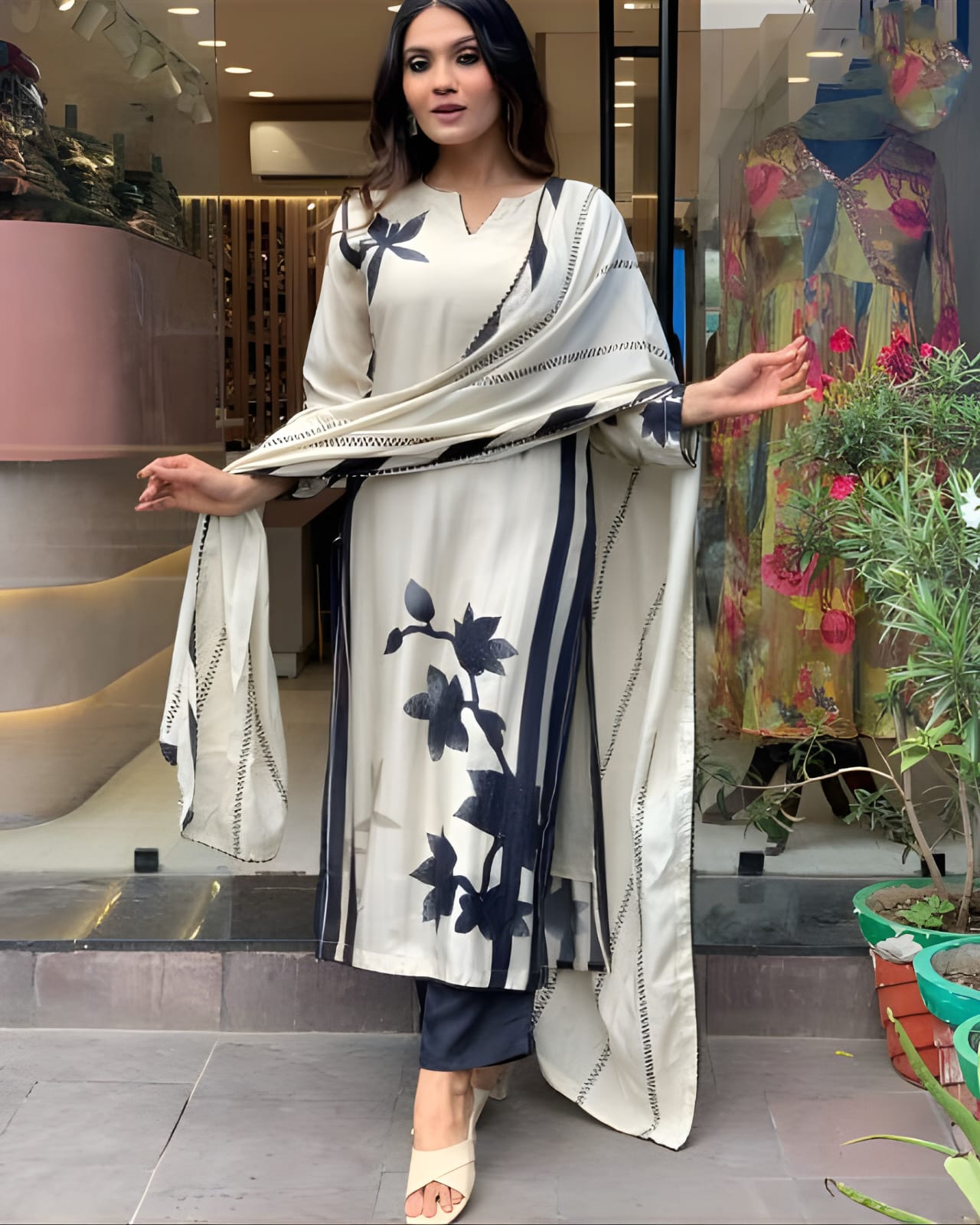 Beautiful Muslin Flower Print Suit Set
