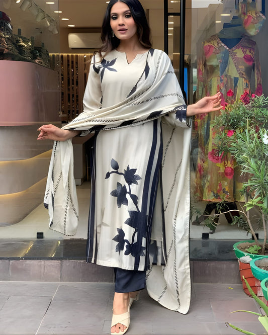 Beautiful Muslin Flower Print Suit Set