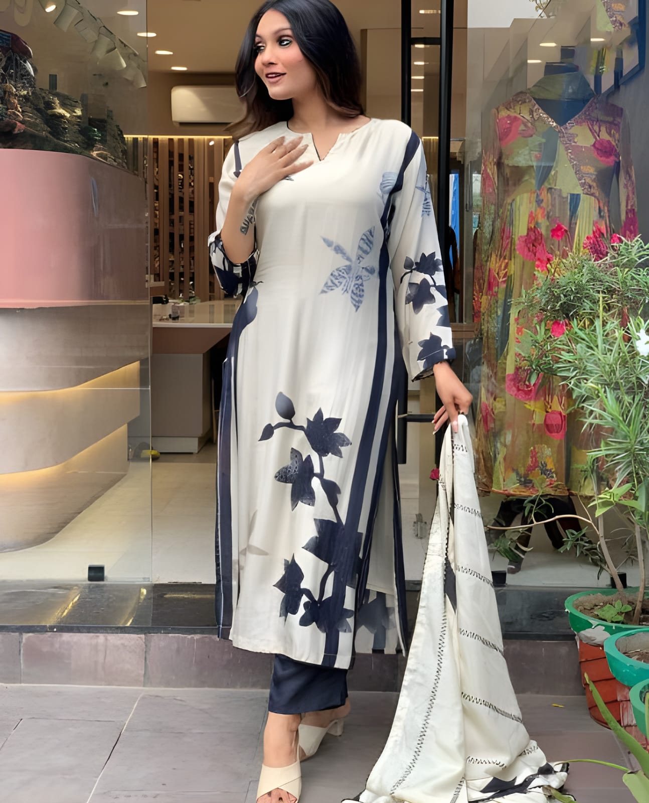 Beautiful Muslin Flower Print Suit Set