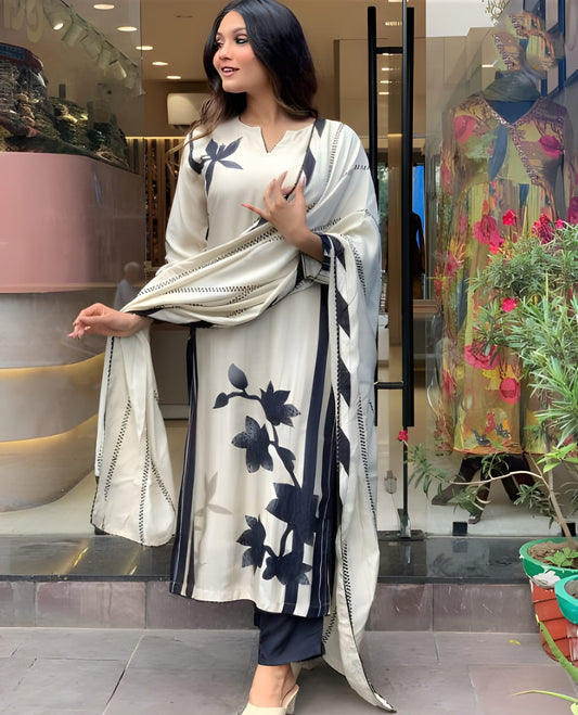 Beautiful Muslin Flower Print Suit Set