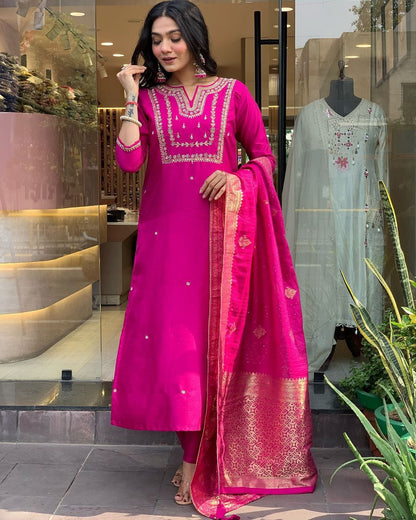 Trending Chanderi Silk Designer Suit Set