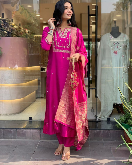Trending Chanderi Silk Designer Suit Set