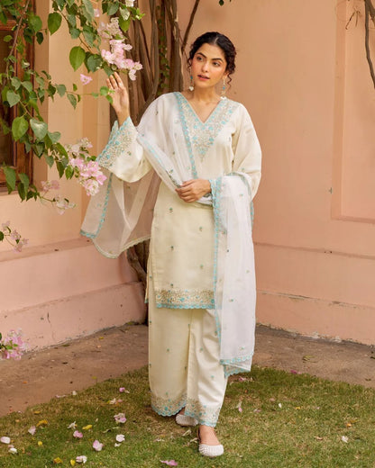 Most Beautiful Pure Chanderi Embroidered Suit Set