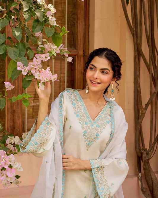 Most Beautiful Pure Chanderi Embroidered Suit Set