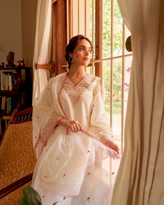 Most Beautiful Pure Chanderi Embroidered Suit Set