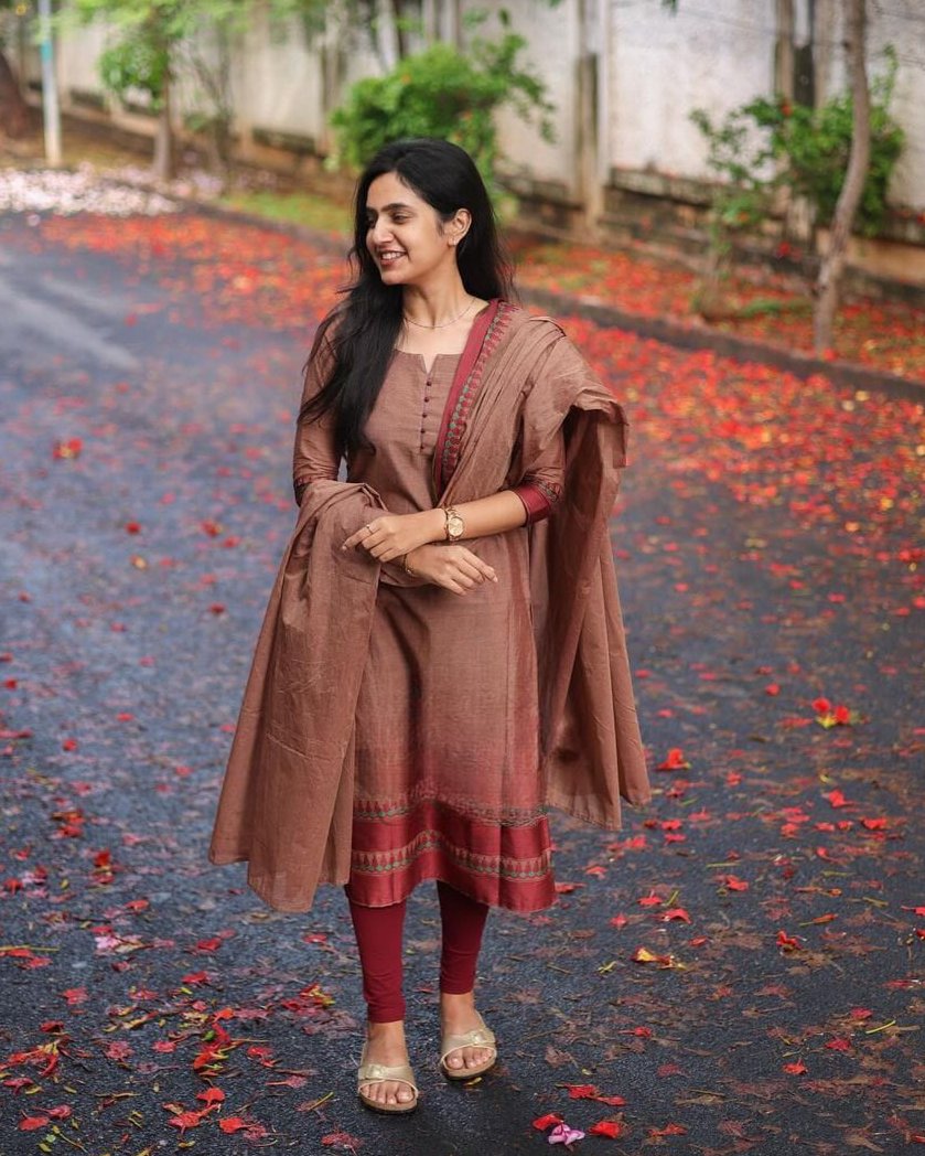 Elegant Kanchi Cotton Suit Set With Jaquard Dupatta