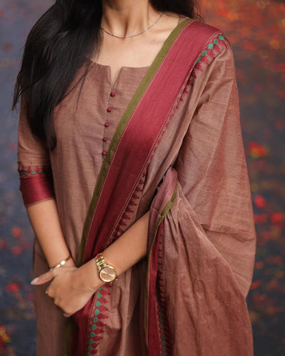 Elegant Kanchi Cotton Suit Set With Jaquard Dupatta
