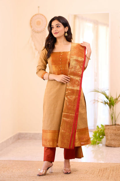 Most Trending Cream Color Kanchi Cotton Suit Set