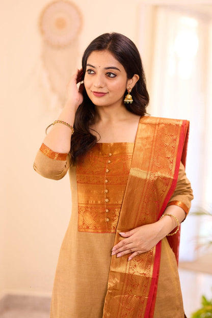Most Trending Cream Color Kanchi Cotton Suit Set