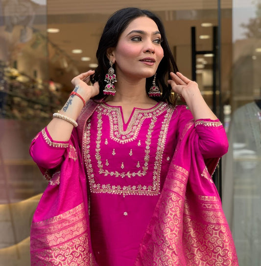 Trending Chanderi Silk Designer Suit Set