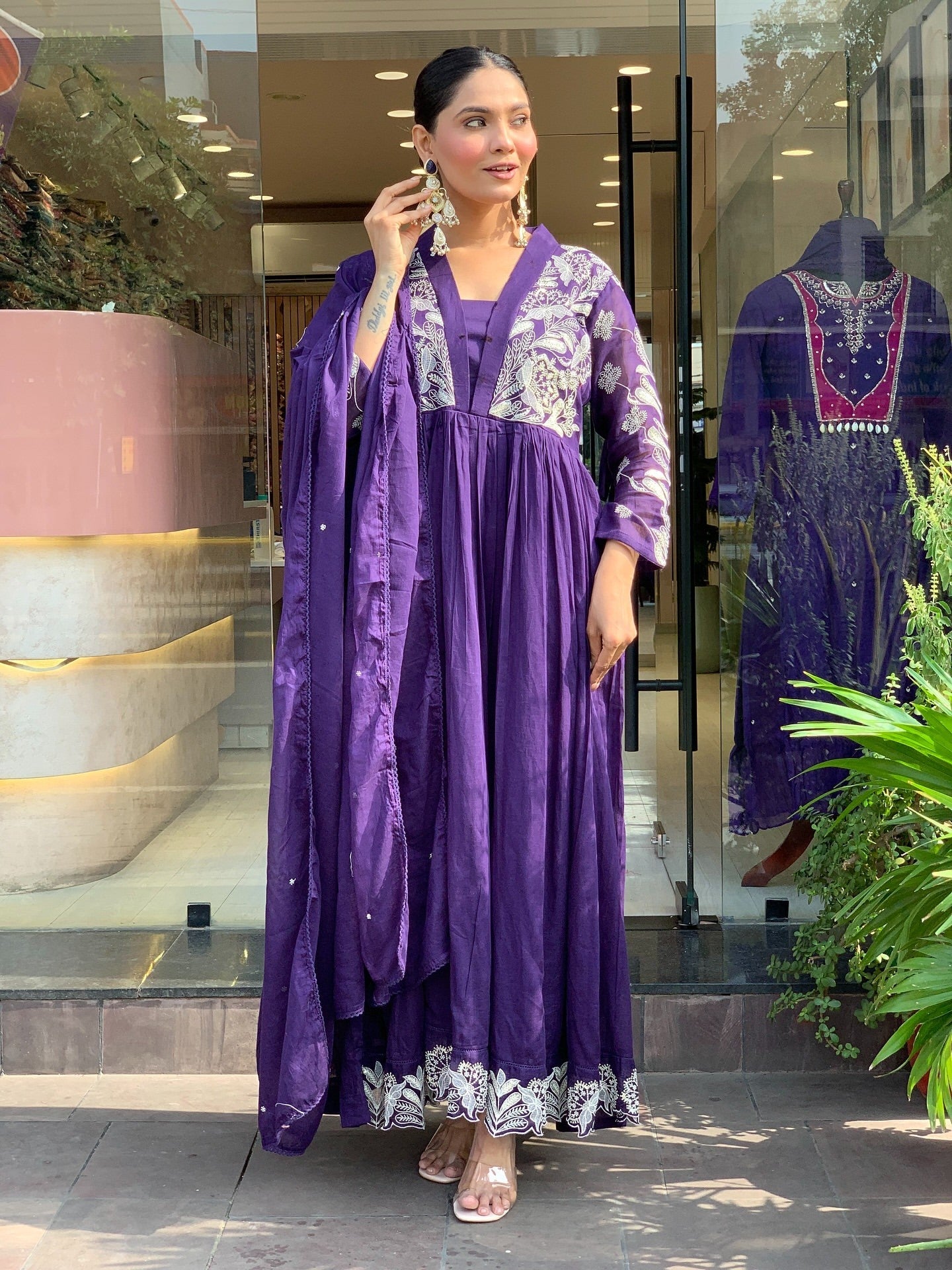 Beautiful Roman Silk Embroidery Suit Set