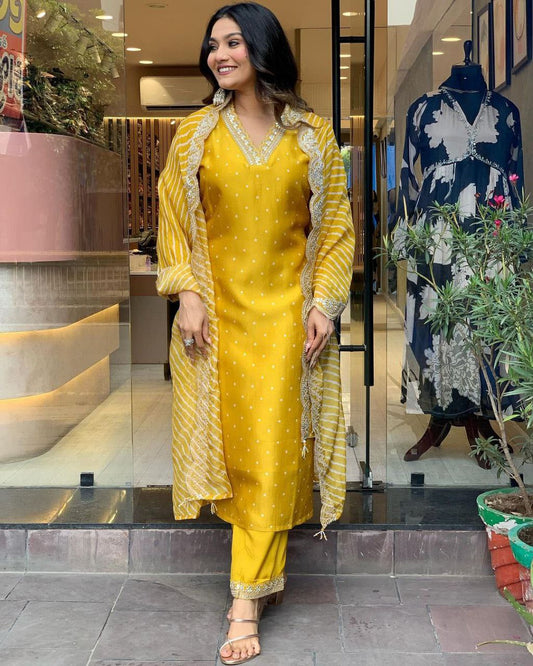 Pure Chinon Embroidary Suit Set