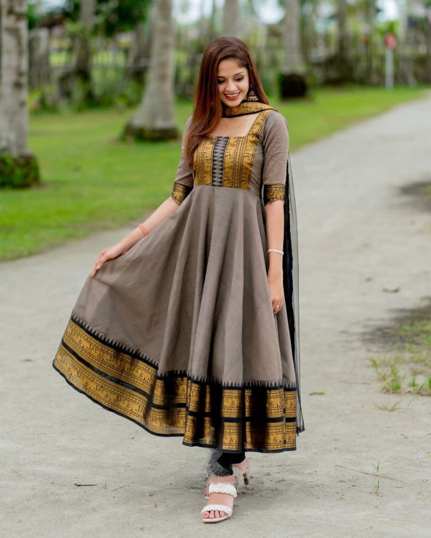 Most Sophisticated Banana Silk Anarkali Style Suit Set