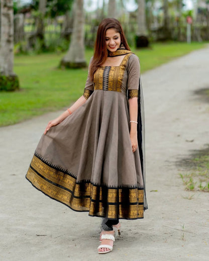 Most Sophisticated Banana Silk Anarkali Style Suit Set
