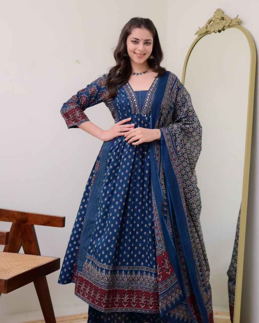 Very Sophisticated Pure Mul Cotton Anarkali Style Suit Set