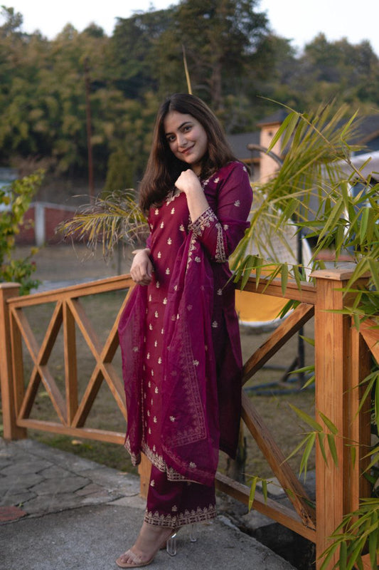 Most Elegant Chanderi Silk Embroidery Suit Set