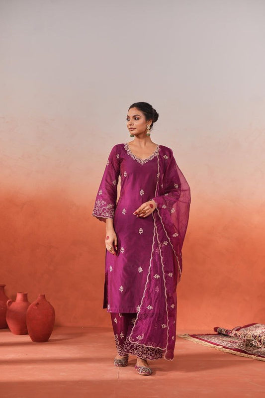 Most Elegant Chanderi Silk Embroidery Suit Set