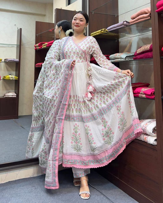 Elegant Pure Cotton Anarkali Style Suit Set