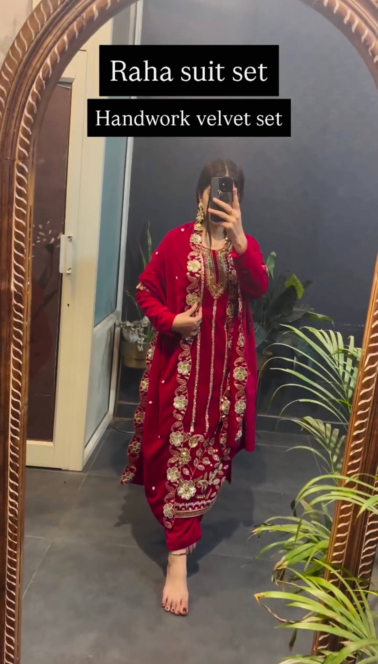 Beautiful Trendy Velvet Kurti Pent With Dupatta Heavy Work