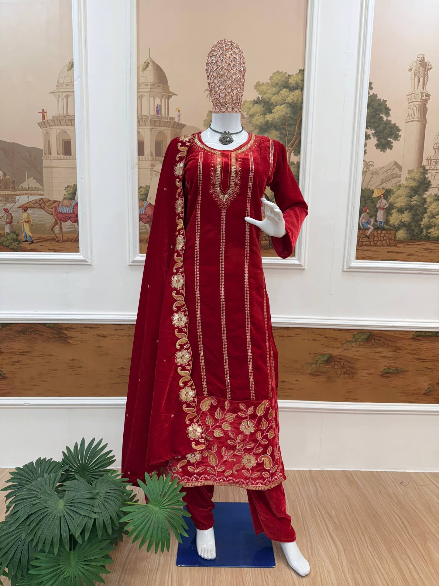 Beautiful Trendy Velvet Kurti Pent With Dupatta Heavy Work