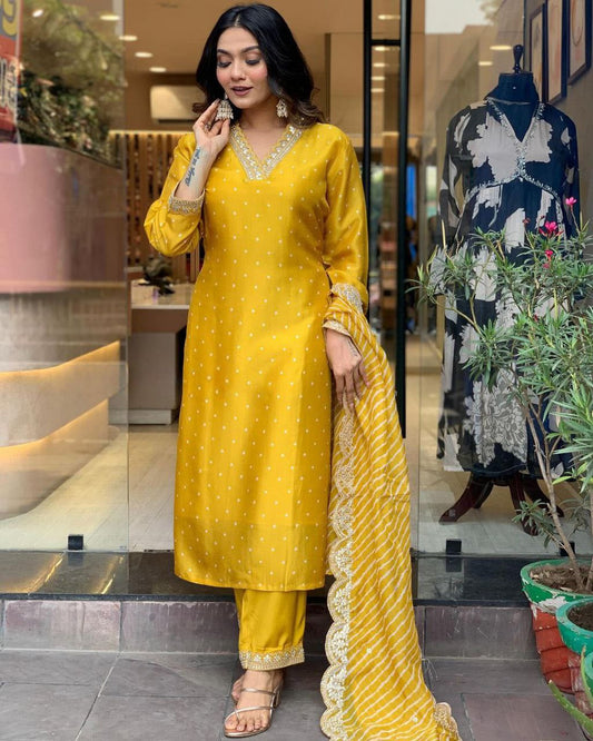 Pure Chinon Embroidary Suit Set