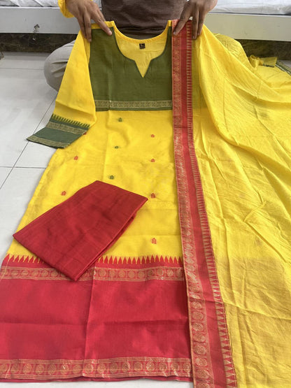 Elegant Kanchi Cotton Suit Set With Jaquard Dupatta