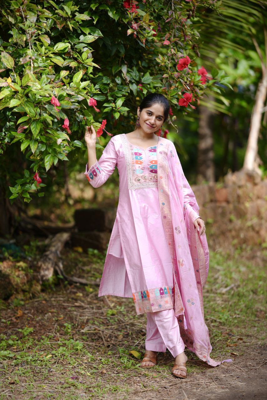 Pink Panther Most Trending Banana Silk Jequard Suit Set
