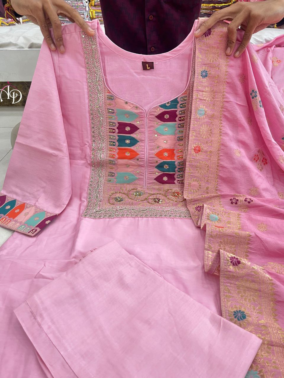 Pink Panther Most Trending Banana Silk Jequard Suit Set