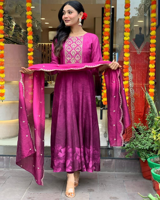 Most Pleasing Diamond Silk Anarkali Style Suit Set