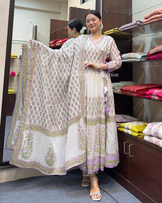 Elegant Pure Cotton Anarkali Style Suit Set