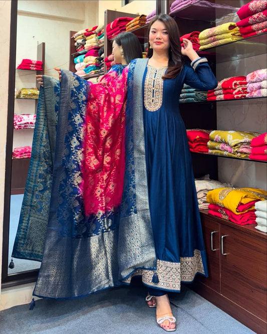 Most Attractive Banana Silk Anarkali Style Suit Set