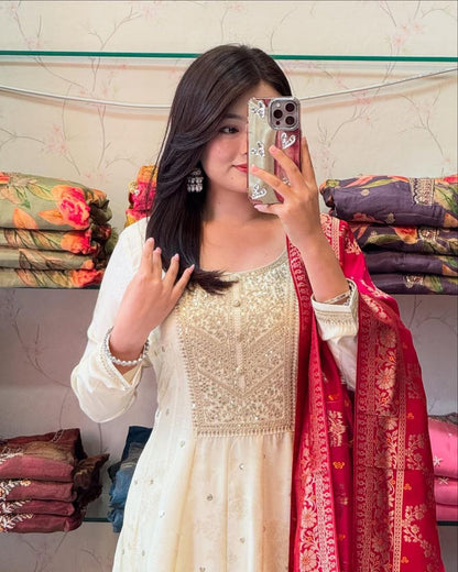Most Attractive Banana Silk Anarkali Style Suit Set