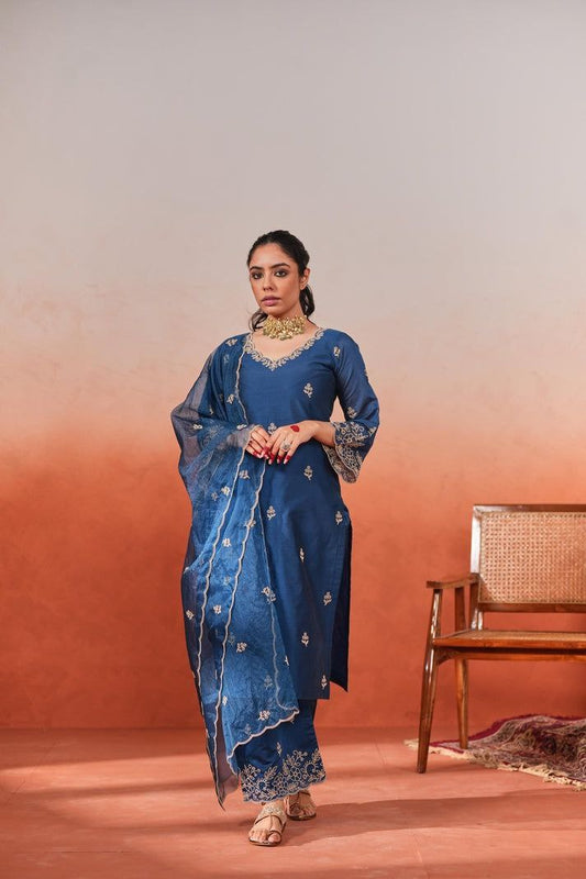 Most Elegant Chanderi Silk Embroidery Suit Set