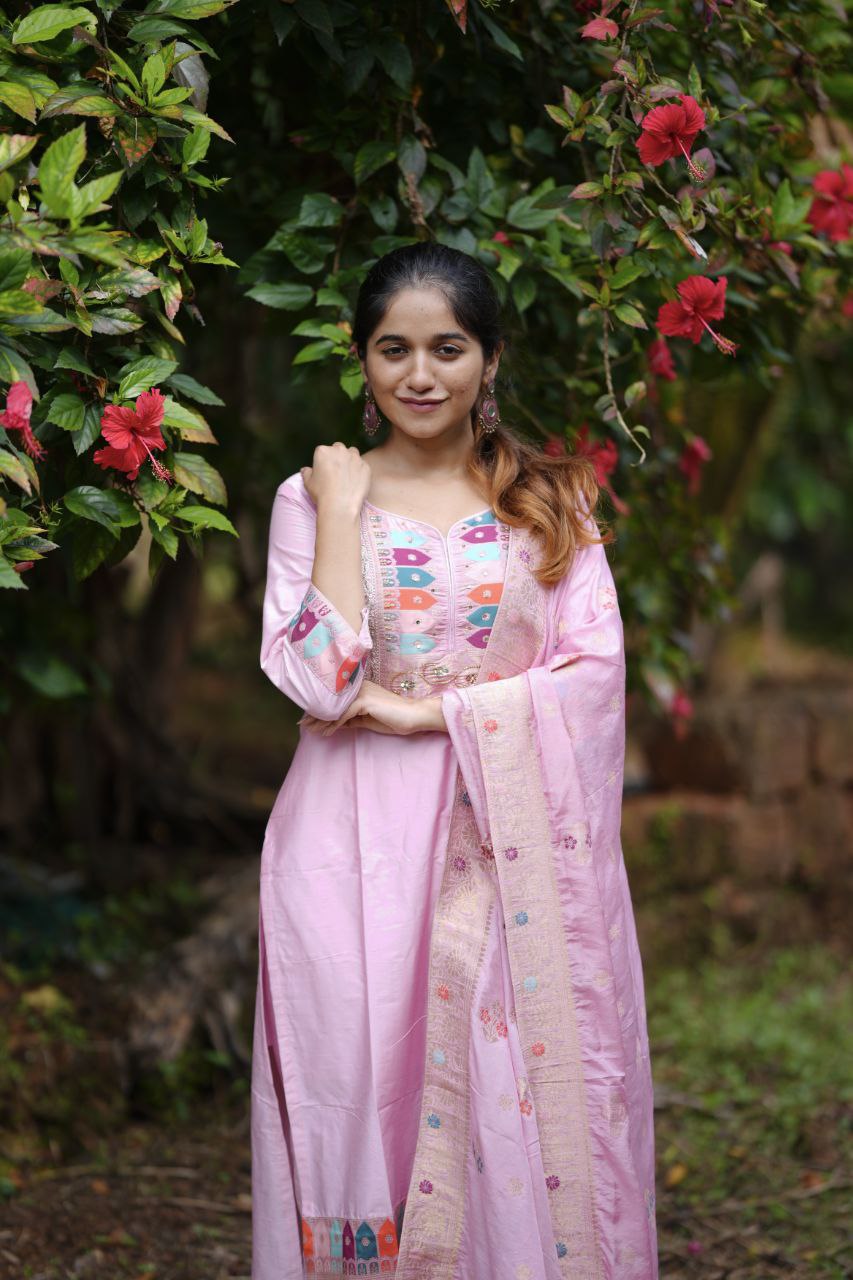 Pink Panther Most Trending Banana Silk Jequard Suit Set
