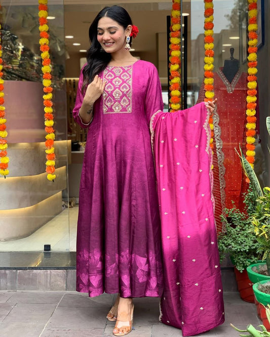 Most Pleasing Diamond Silk Anarkali Style Suit Set