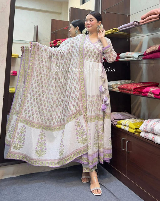 Elegant Pure Cotton Anarkali Style Suit Set