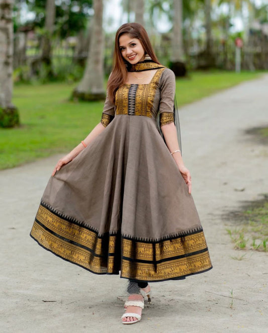 Most Sophisticated Banana Silk Anarkali Style Suit Set