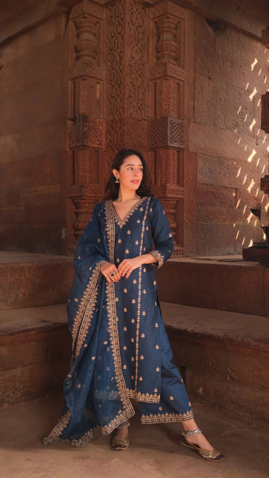 Most Elegant Chanderi Silk Embroidery Suit Set