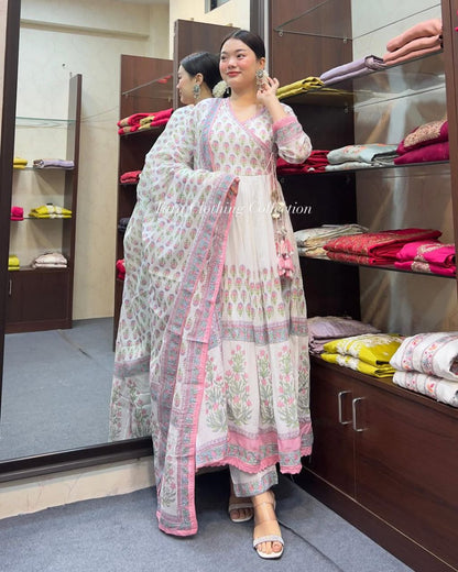 Elegant Pure Cotton Anarkali Style Suit Set