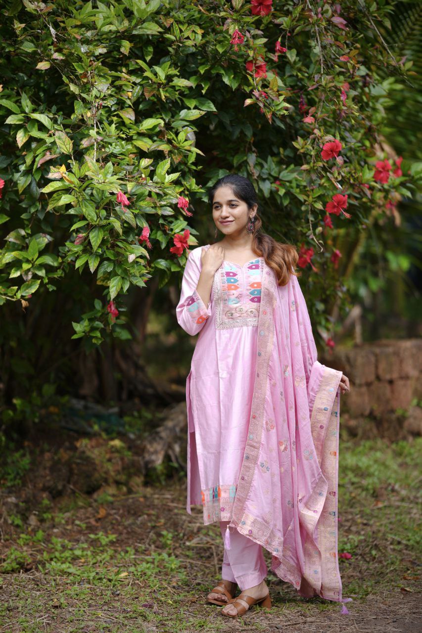 Pink Panther Most Trending Banana Silk Jequard Suit Set